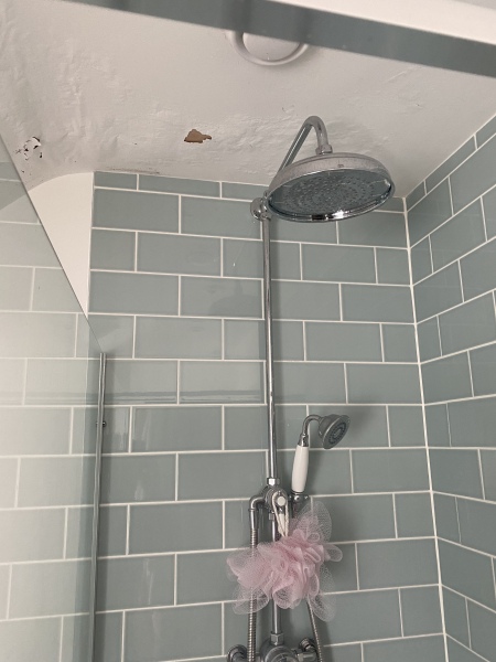 Bathroom ceiling bubbling, shower not getting that hot and leak from tray to ceiling below.. HELP!!