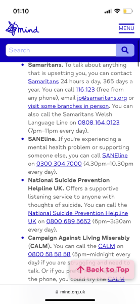 Helpline text number