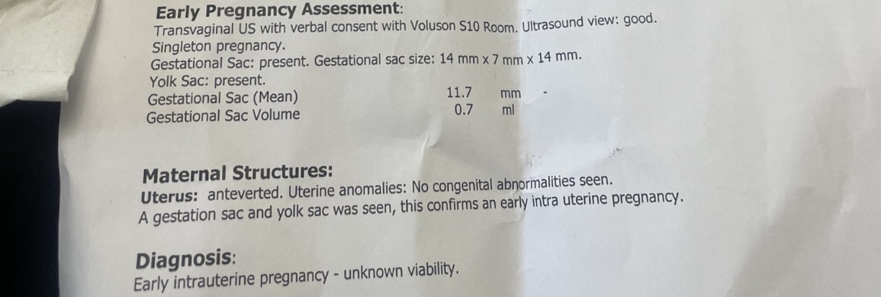 Gestational sac measurements at 5w3d