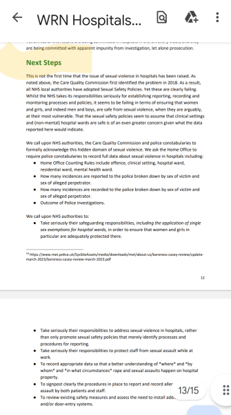 WRN report on sex attacks in hospitals