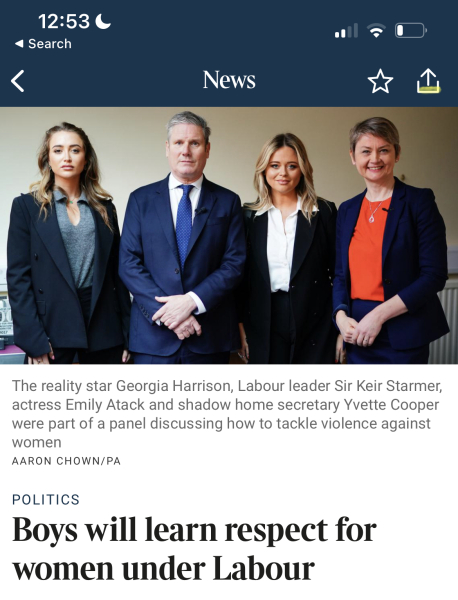 Boys will respect women under Labour ARticle in TImes