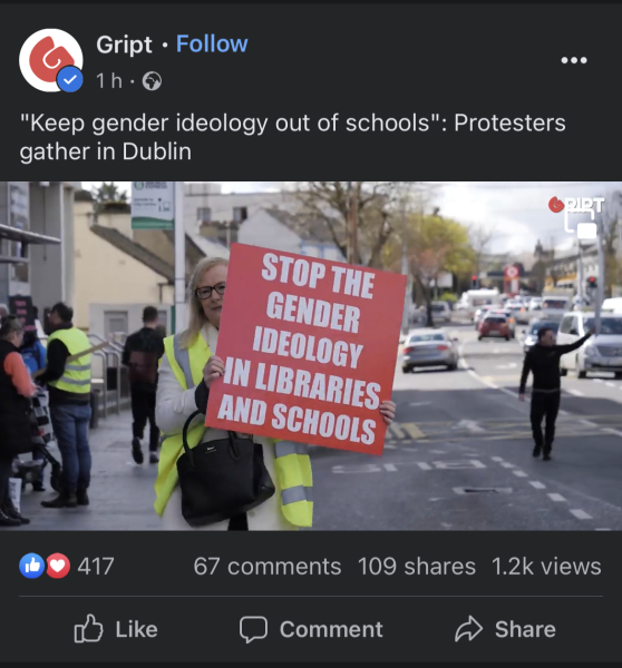 Irish trans groups furious of "mystery avalanche" of Irish who do not want Trans education in Irish schools. People power! 