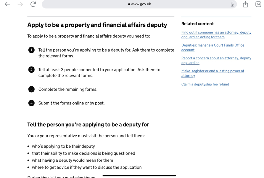Court of protection deputyship