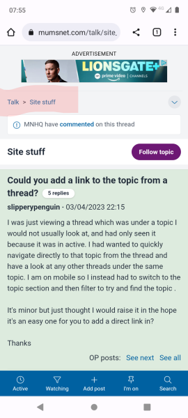 Could you add a link to the topic from a thread?