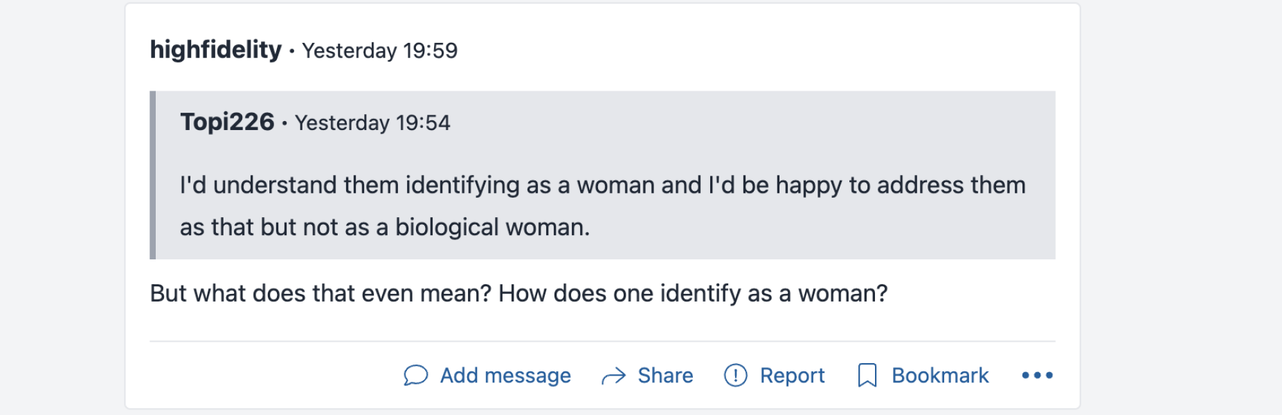 Would you ever consider a transwoman a woman?