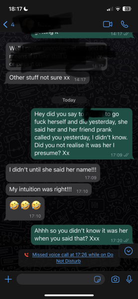 Friend told daughter to 'fuck off and die'