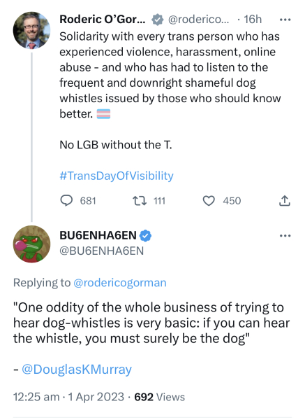 Roderic O Gorman (Irish Minister) tweet for trans visibility. Huge backlash in Ireland. Read comments under tweet. 