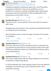 Caroline F - new arrest / harassment ?