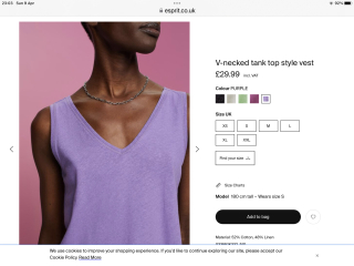Purple vest top with wider straps so bra straps are not visible?
