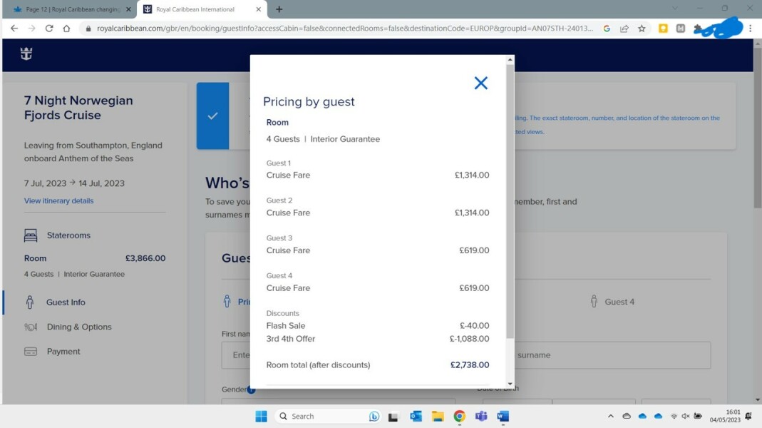 Royal Caribbean changing cruise price after paying
