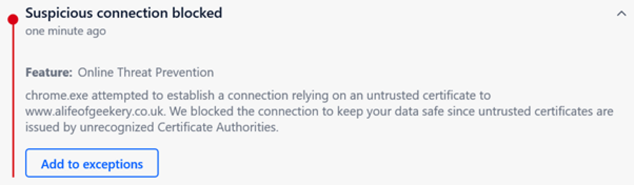 Suspicious Connection blocked.