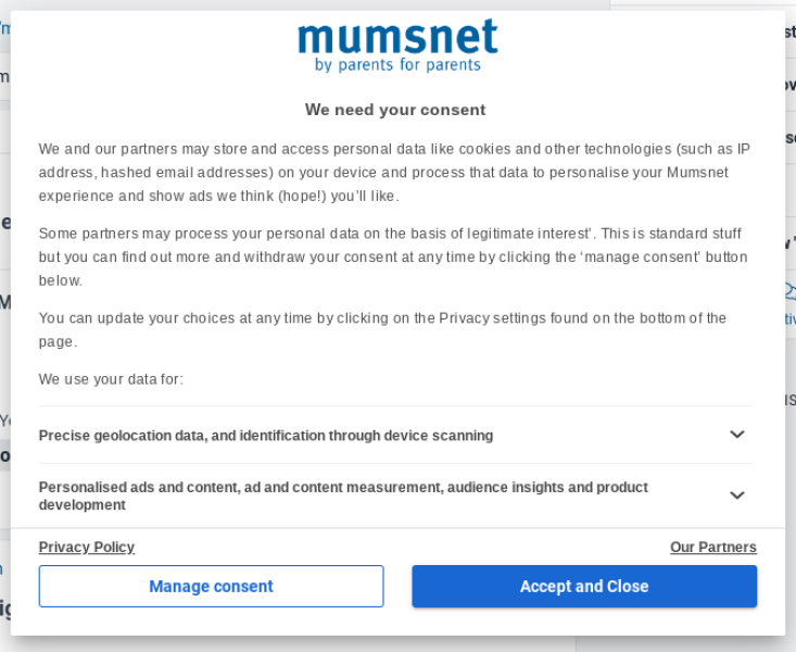 Consent pop up every time
