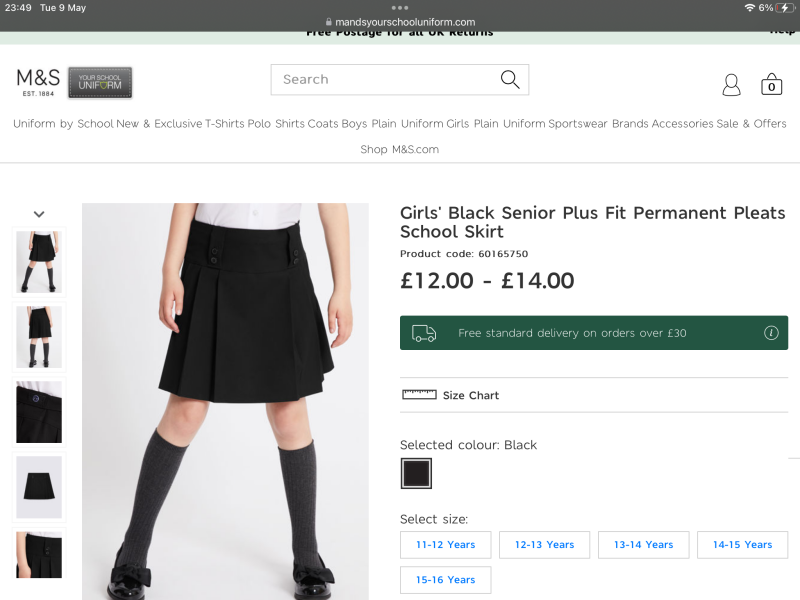 Black skirt for school size 14 teen 