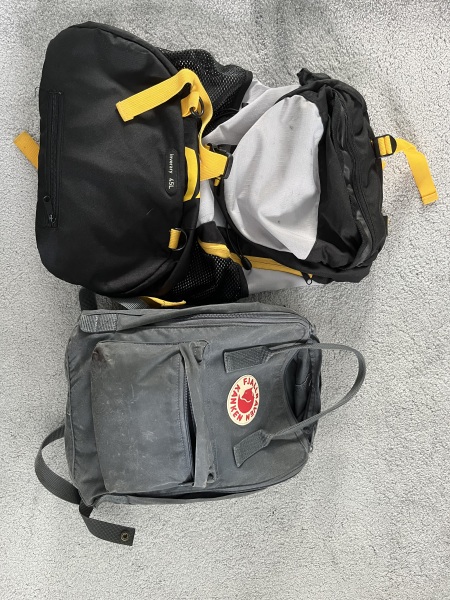 Hes taking a 45l hiking bag for hand luggage 