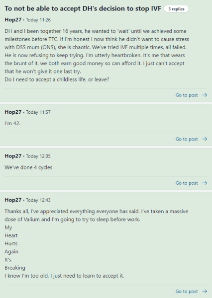 To not be able to accept DH's decision to stop IVF