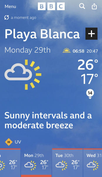 Lanzarote - evening temp May half term