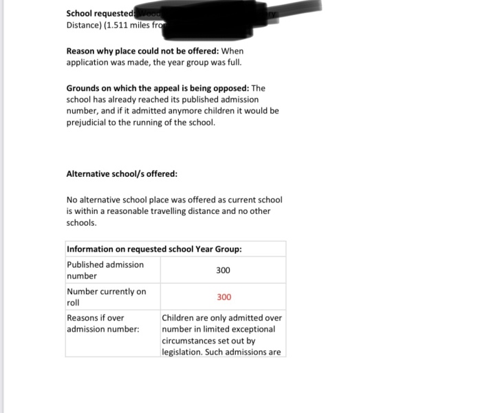 In year admission appeal