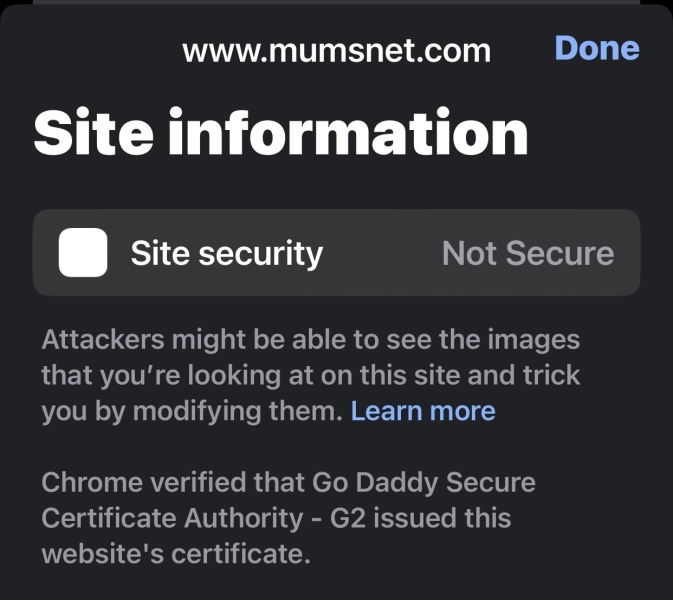 MN url showing insecure connection triangle 