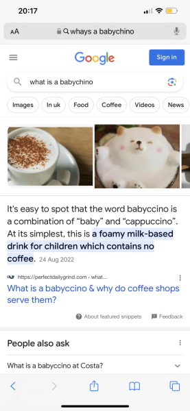 Coffee in baby chino