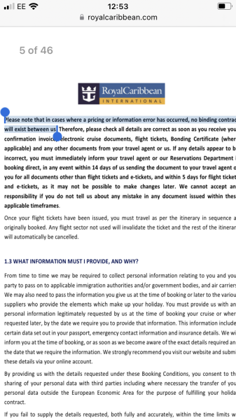 Royal Caribbean changing cruise price after paying