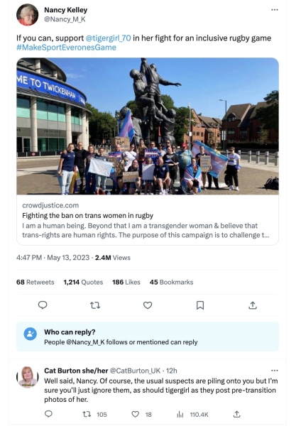 Nancy Kelly wants us to support this man's fight to play rugby with women.