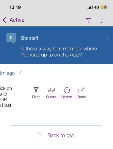 Is there a way to remember where I've read up to on the App?