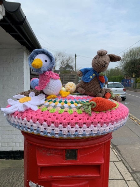 Crocheted post box royal toppers 