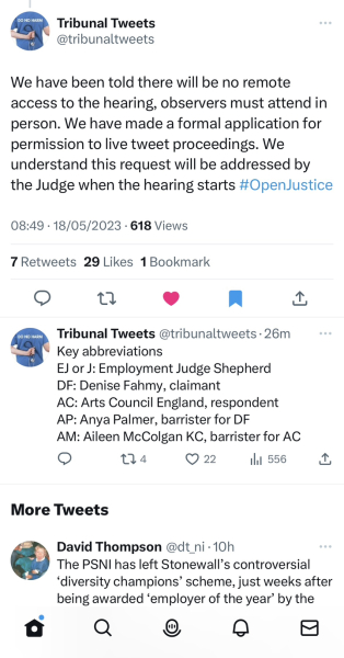 Denise Fahmy taking Arts Council England to an Employment Tribunal because she has been harassed for being gender critical.