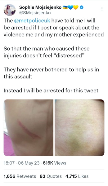 Woman told not to post about her abuse and harrassment in case she upsets the man