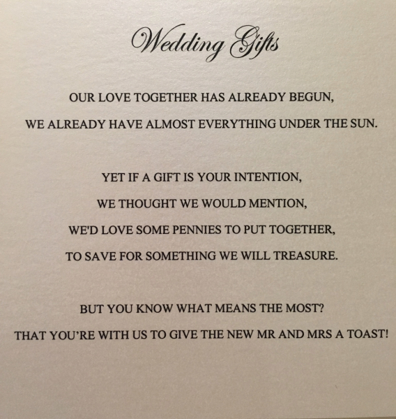 Wedding invitation - please give us your money (basically)