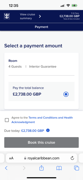 Royal Caribbean changing cruise price after paying