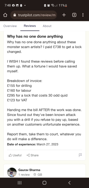 Locksmith quoted £50 and charged £351.60 