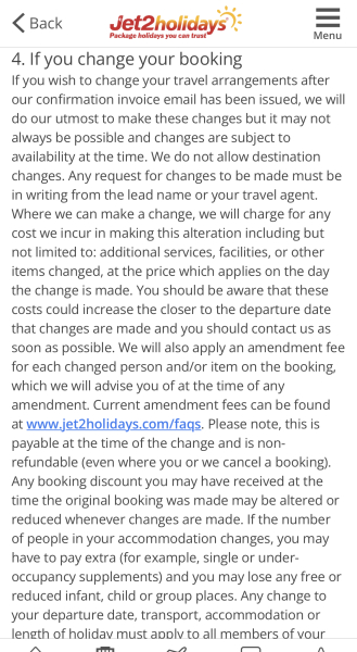 Will jet2 let you change holiday destination 4 days before?