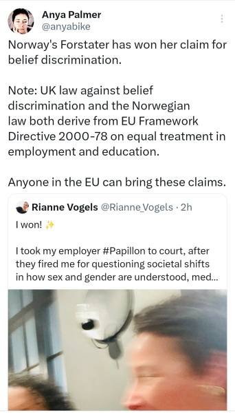 Rianne Vogels case for unfair dismissal in Norway - equivalent to Maya