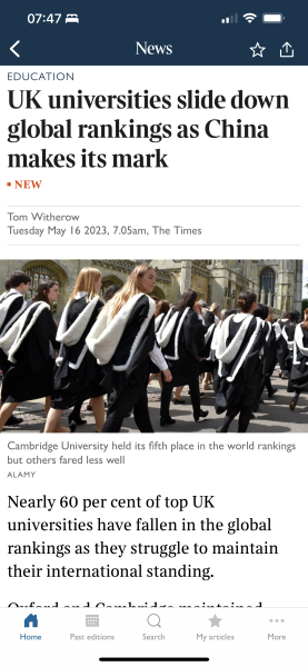 Looking to the five years ahead, how worried are you about Uk universities? 
