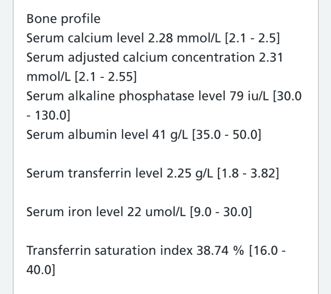 Can anyone help with reading my bloody tests please?