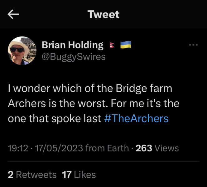 Archers thread #148: Unseasonably, it's panto time in Ambridge. He's behind you, Pat! BANG. Discuss the Archers here.