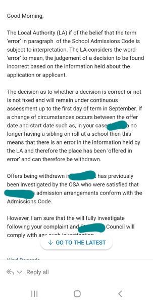 Withdrawal of high school place after 11 weeks