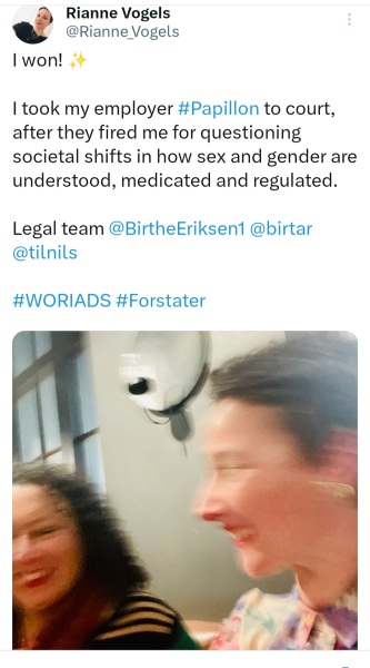 Rianne Vogels case for unfair dismissal in Norway - equivalent to Maya