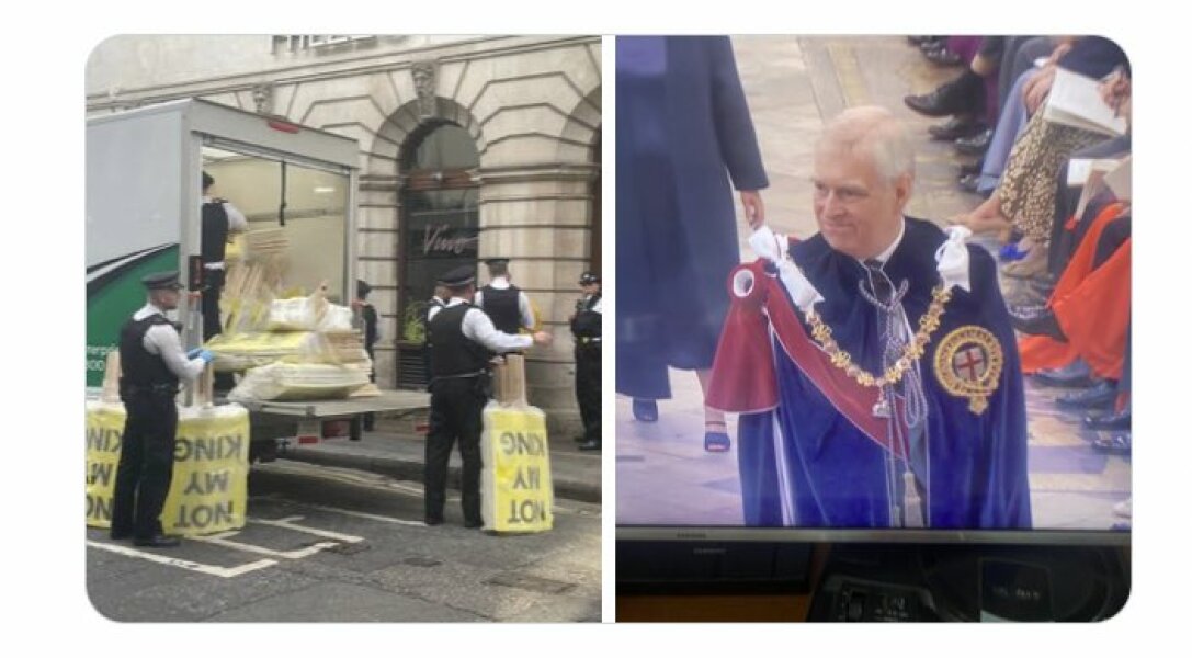 Arrested for holding a banner - can't ruin a big day, can we...