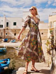 Wedding guest summer dress with long sleeves 