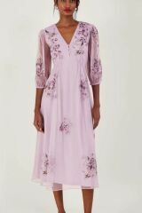 Wedding guest summer dress with long sleeves 