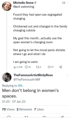 Transitioning man in the womens open changing room and communal showers at local swimming pool