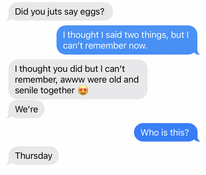 The last text conversation you had with your other half….and the date and how long you have been together….
