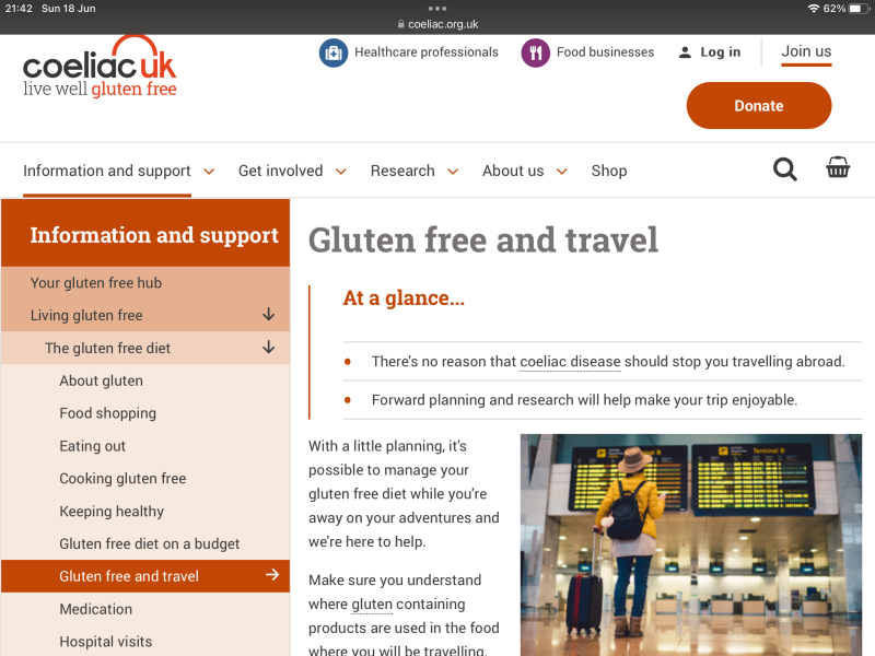 To ask for advice from people with coeliac disease & going on holiday 