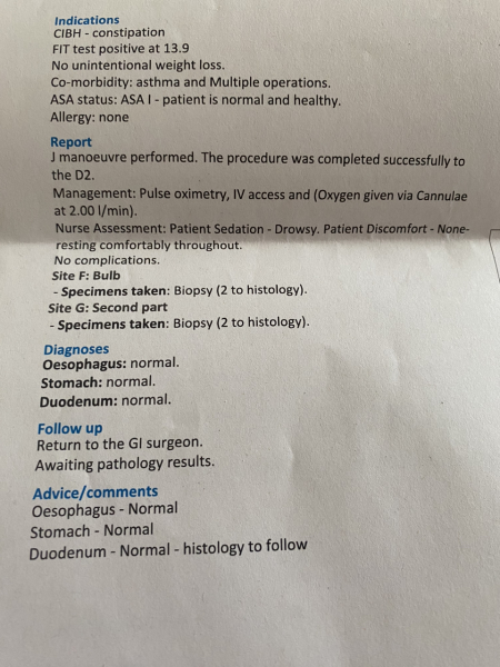 FIIT test, low iron, constipation, scared