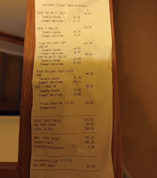 Cost of child's glasses