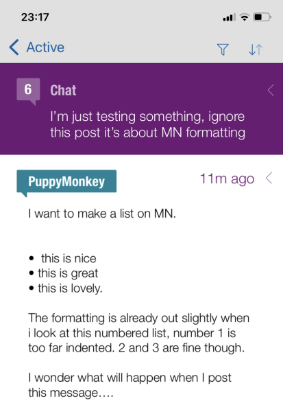 I’m just testing something, ignore this post it’s about MN formatting