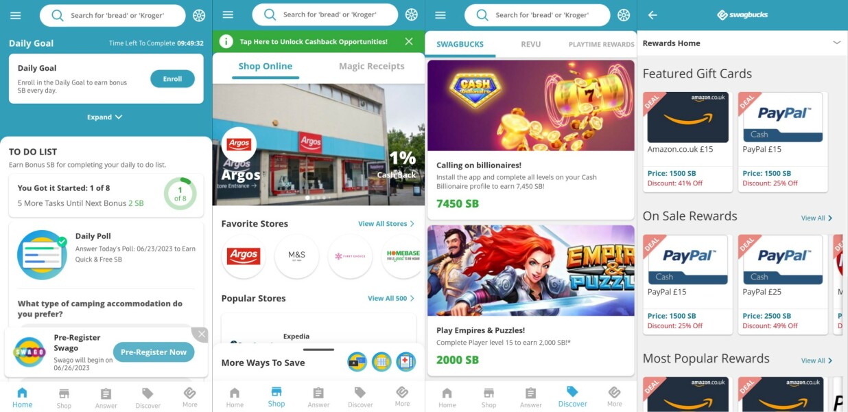 Swagbucks earn money & giftcards completing offers, surveys & cashback 