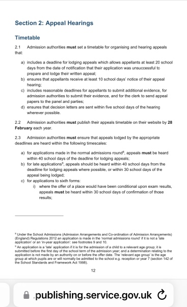 School Appeal deadlines not met by LA